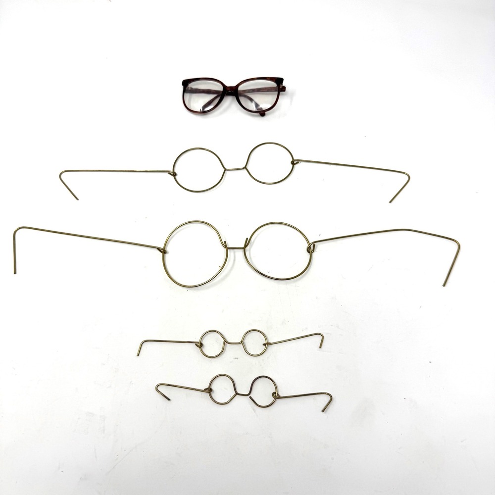 Vintage Doll Eye Glasses Lot Round Wire Tortoise Shell Spectacles 5pc